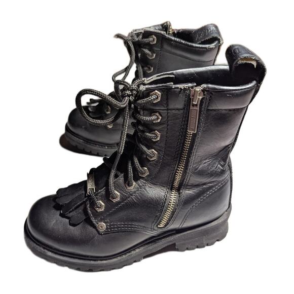 Harley Davidson Women's Black Leather 82041 Exposed Zip Kiltie Logger Boots 6.5 - Picture 6 of 6